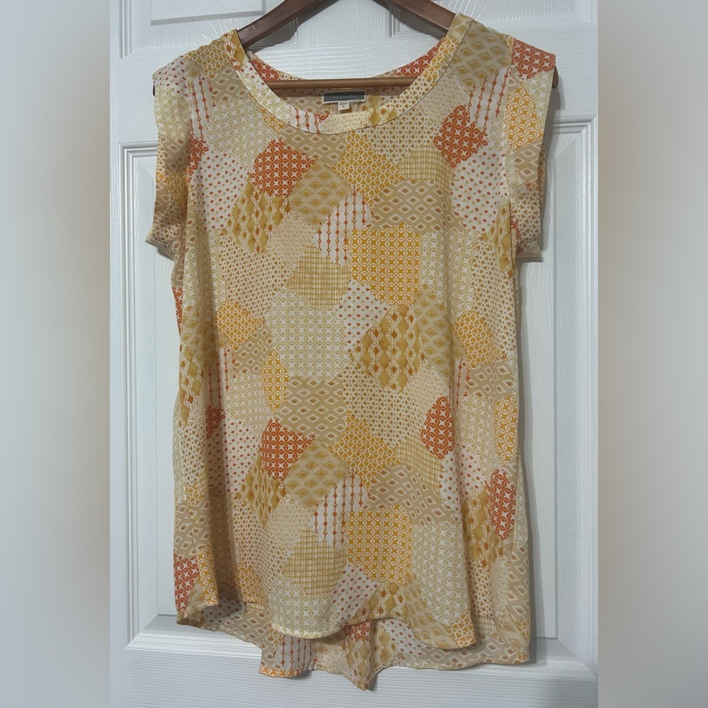 PLEIONE Women’s Orange Patchwork Blouse Top Size M